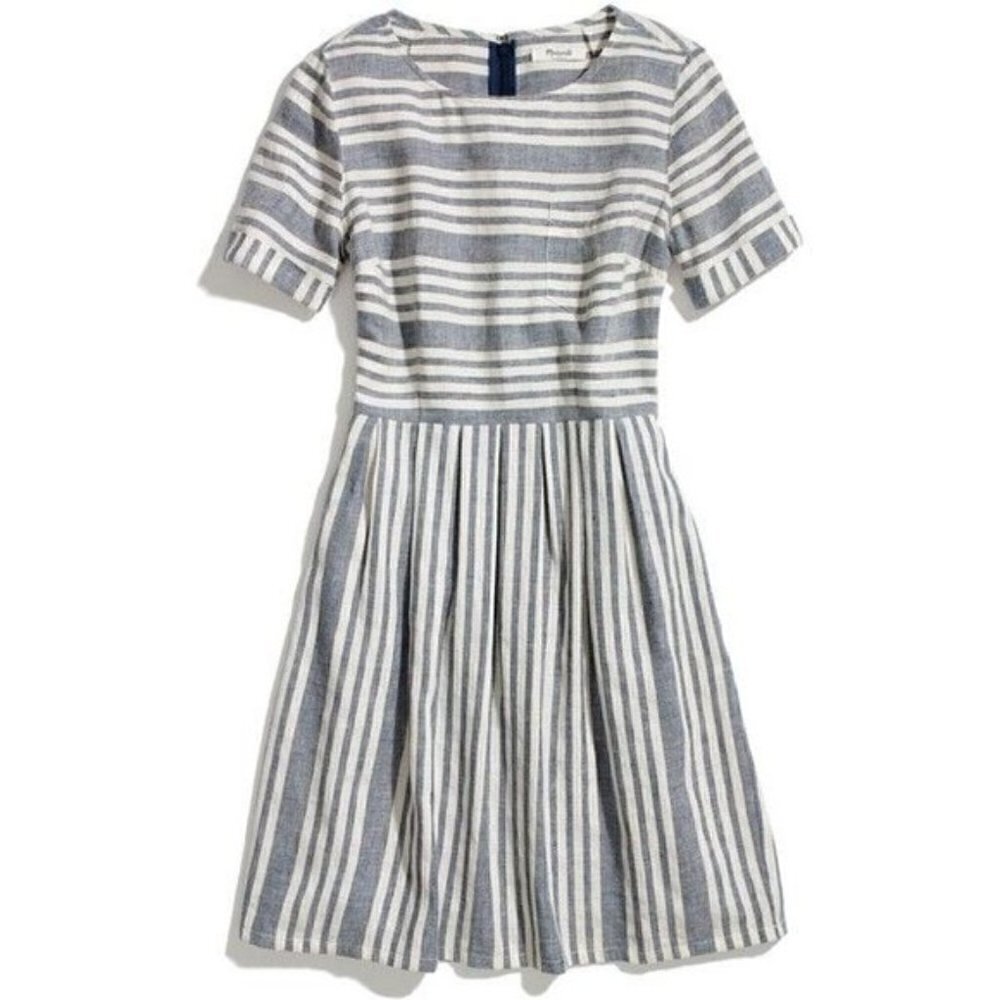 Madewell Songbird Striped Stucco‎ Blue & Cream Stripe Short Sleeve Mini Dress 4